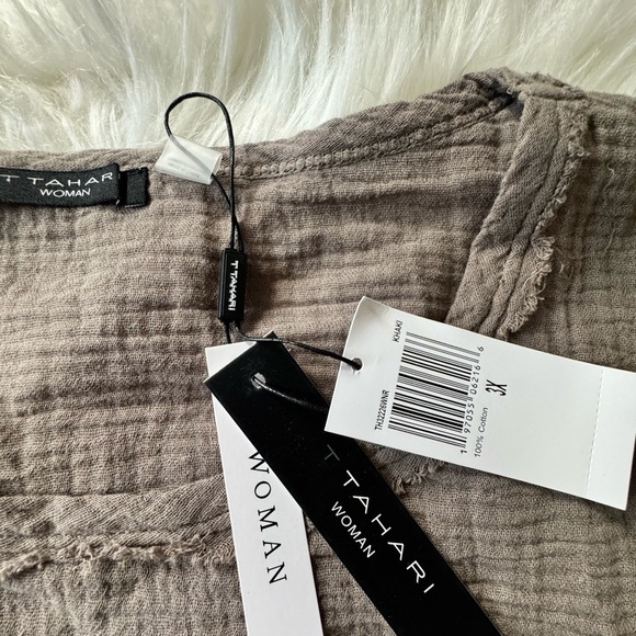 Tahari Woman 3X Olive Green 100% Cotton Sleeveless Crew Neck Tank Crinkle Gauze - Picture 9 of 10